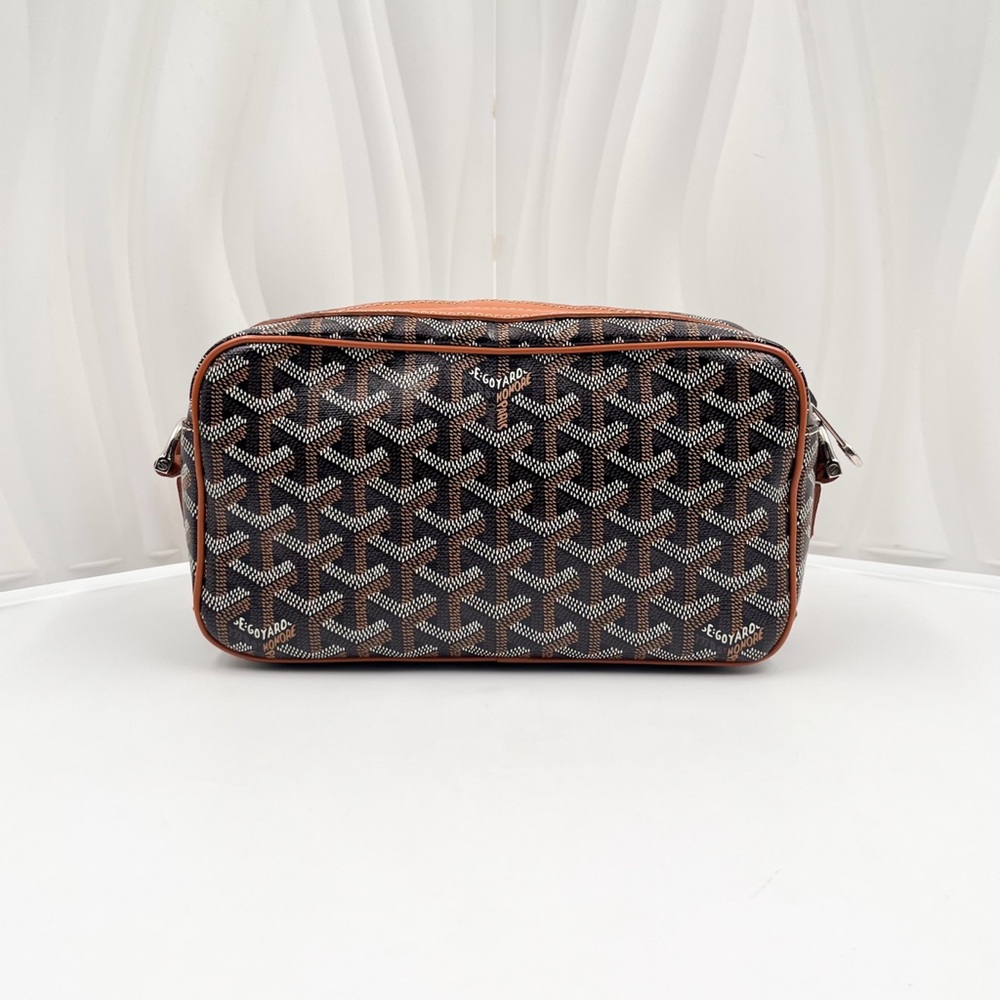 GOYARD Cap-Vert Camera Bag Black & Tan Goyardine Canvas Leather Trim
